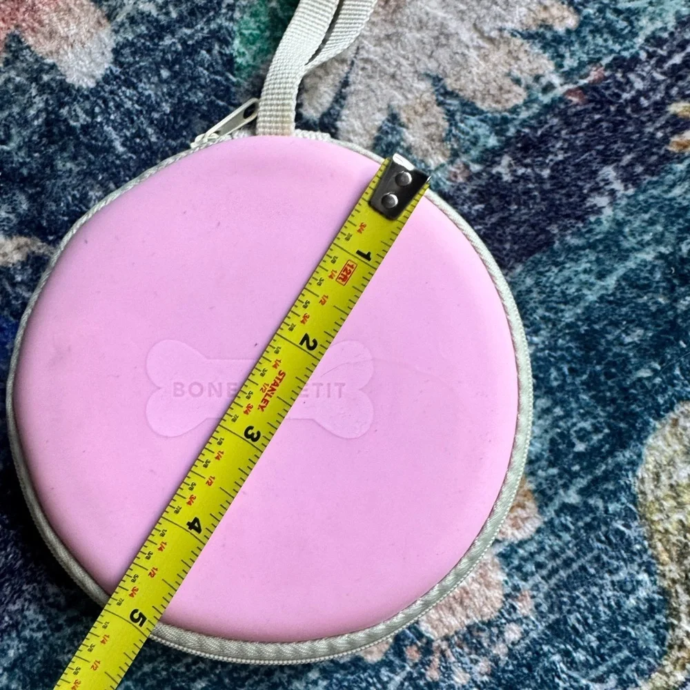 Pink Portable Dog Bowl with Bone Clip